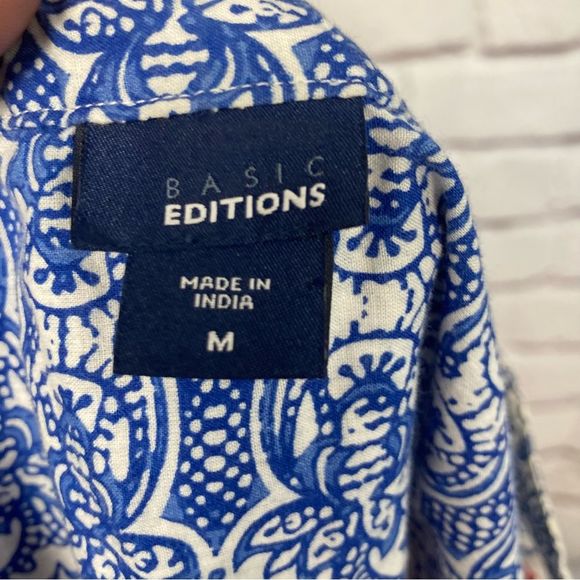 Basic Editions Red White and Blue Bohemian Print Loose Tank Size M Cotton SZ M - Picture 5 of 7